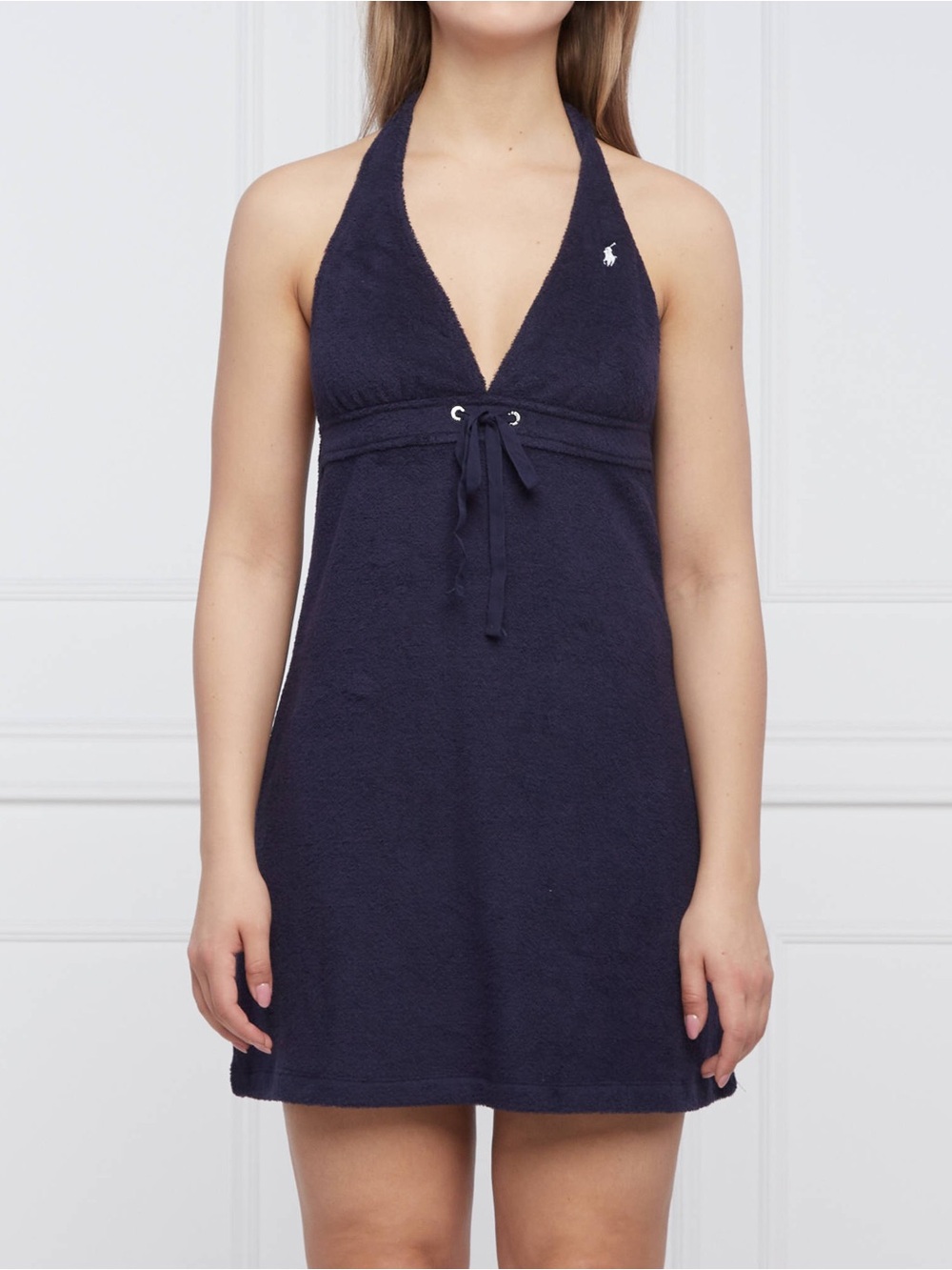 Ralph Lauren Polo Halter Terry Cloth Dress Pony Y2K Blue Beach Womens M Preppy